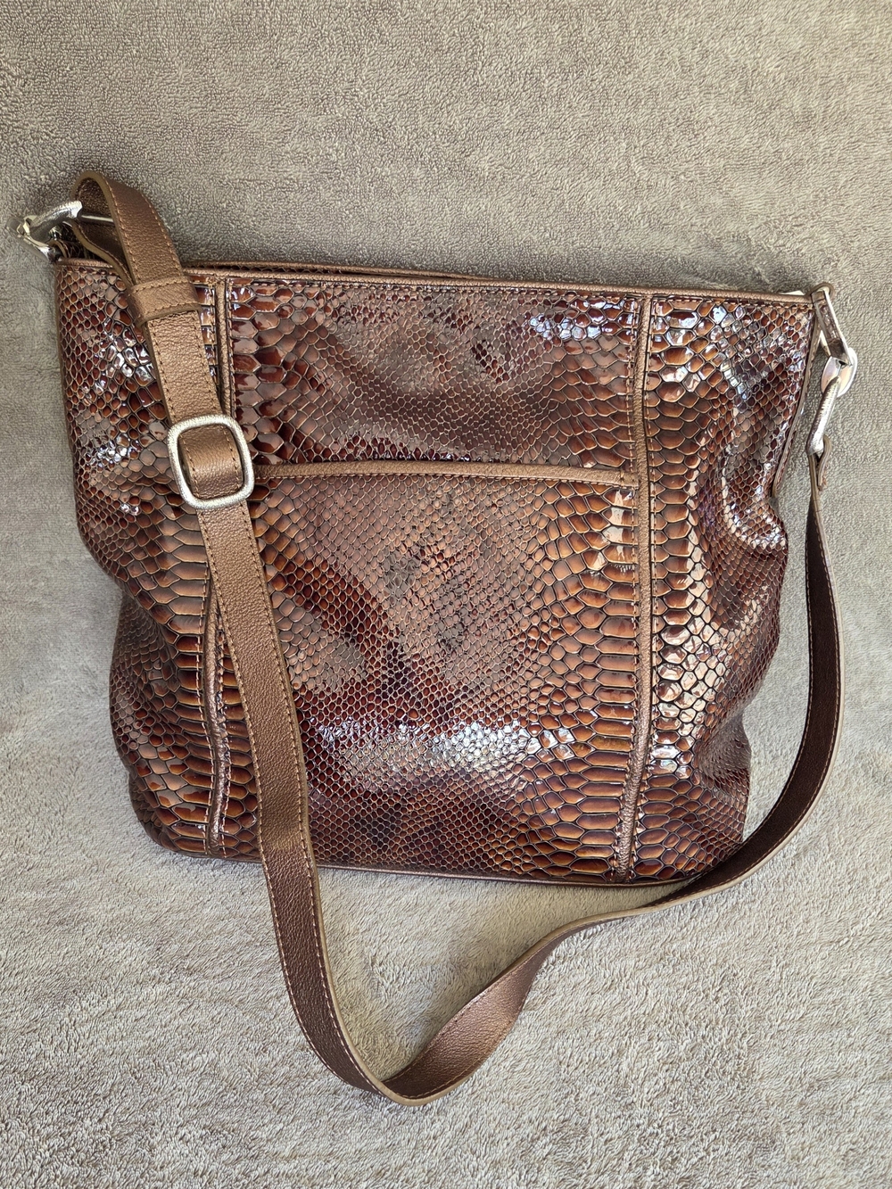 Brighton Brown Snakeskin Crossbody Purse Hobo Style Crossbody
